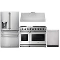Thor Kitchen 4-Piece Appliance Package - 48-Inch Natural Gas Range, Refrigerator with Water Dispenser, Under Cabinet Hood, & Dishwasher in Stainless Steel