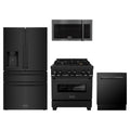 ZLINE 4-Piece Appliance Package - 30-Inch Legacy Dual Fuel Range with Brass Burners, Refrigerator with Water Dispenser, Tall Tub Dishwasher & Over-the-Range Microwave in Black Stainless Steel