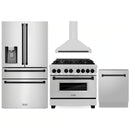 ZLINE 4-Piece Appliance Package - 36-Inch Legacy Autograph Dual Fuel Range, Wall Mount Range Hood, 36-Inch French Door Refrigerator with Water Dispenser, Dishwasher, in Stainless Steel with Matte Black Accents