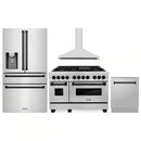 ZLINE 4-Piece Appliance Package - 48-Inch Legacy Autograph Dual Fuel Range, Wall Mount Range Hood, 36-Inch French Door Refrigerator with Water Dispenser, Dishwasher, in Stainless Steel with Matte Black Accents