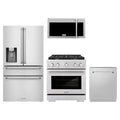 ZLINE 4-Piece Appliance Package - 30-Inch Paramount Dual Fuel Range, Refrigerator with Water Dispenser, Tall Tub Dishwasher & Over-the-Range Microwave in Stainless Steel