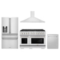 ZLINE 4-Piece Appliance Package - 48-Inch Paramount Dual Fuel Range, Wall Mount Range Hood, 36-Inch French Door Refrigerator with Water Dispenser, Dishwasher, in Stainless Steel