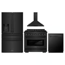 ZLINE 4-Piece Appliance Package - 36-Inch Paramount Dual Fuel Range, Wall Mount Range Hood, 36-Inch French Door Refrigerator with Water Dispenser, Dishwasher, in Black Stainless Steel
