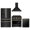 ZLINE 4-Piece Appliance Package - 30-Inch Paramount Dual Fuel Range, Wall Mount Range Hood, 36-Inch French Door Refrigerator with Water Dispenser, Dishwasher, in Black Stainless Steel with Gold Accents