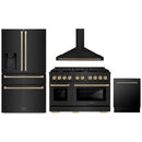 ZLINE 4-Piece Appliance Package - 48-Inch Paramount Dual Fuel Range, Wall Mount Range Hood, 36-Inch French Door Refrigerator with Water Dispenser, Dishwasher, in Black Stainless Steel with Champagne Bronze Accents