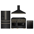 ZLINE 4-Piece Appliance Package - 48-Inch Paramount Dual Fuel Range, Wall Mount Range Hood, 36-Inch French Door Refrigerator with Water Dispenser, Dishwasher, in Black Stainless Steel with Gold Accents
