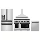 ZLINE 4-Piece Appliance Package - 48-Inch Paramount Autograph Dual Fuel Range, Wall Mount Range Hood, 36-Inch French Door Refrigerator with Water Dispenser, Dishwasher, in Stainless Steel with Matte Black Accents