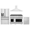 ZLINE 4-Piece Appliance Package - 48-Inch Gas Range, Refrigerator with Water Dispenser, Convertible Wall Mount Hood, and 3-Rack Dishwasher in Stainless Steel
