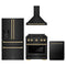 ZLINE 4-Piece Appliance Package - 30-Inch Paramount Gas Range, Wall Mount Range Hood, 36-Inch French Door Refrigerator with Water Dispenser, Dishwasher, in Black Stainless Steel with Champagne Bronze Accents