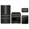 ZLINE 4-Piece Appliance Package - 30-Inch Paramount Gas Range, Refrigerator with Water Dispenser, Dishwasher, and 24-Inch Microwave Drawer in Black Stainless Steel with Gold Accents