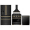 ZLINE 4-Piece Appliance Package - 30-Inch Paramount Gas Range, Wall Mount Range Hood, 36-Inch French Door Refrigerator with Water Dispenser, Dishwasher, in Black Stainless Steel with Gold Accents