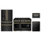 ZLINE 4-Piece Appliance Package - 48-Inch Paramount Gas Range, Refrigerator with Water Dispenser, Dishwasher, and 24-Inch Microwave Drawer in Black Stainless Steel with Champagne Bronze Accents