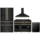 ZLINE 4-Piece Appliance Package - 48-Inch Paramount Gas Range, Wall Mount Range Hood, 36-Inch French Door Refrigerator with Water Dispenser, Dishwasher, in Black Stainless Steel with Champagne Bronze Accents