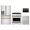 ZLINE 4-Piece Appliance Package - 30-Inch Paramount Gas Range, Refrigerator with Water Dispenser, Dishwasher, and 24-Inch Microwave Drawer in Stainless Steel with Champagne Bronze Accents