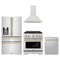 ZLINE 4-Piece Appliance Package - 30-Inch Paramount Autograph Gas Range, Wall Mount Range Hood, 36-Inch French Door Refrigerator with Water Dispenser, Dishwasher, in Stainless Steel with Champagne Bronze Accents
