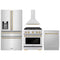 ZLINE 4-Piece Appliance Package - 30-Inch Paramount Autograph Gas Range, Wall Mount Range Hood, 36-Inch French Door Refrigerator with Water Dispenser, Dishwasher, in Stainless Steel with Champagne Bronze Accents