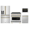 ZLINE 4-Piece Appliance Package - 36-Inch Paramount Gas Range, Refrigerator with Water Dispenser, Dishwasher, and 24-Inch Microwave Drawer in Stainless Steel with Champagne Bronze Accents