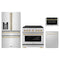 ZLINE 4-Piece Appliance Package - 36-Inch Paramount Gas Range, Refrigerator with Water Dispenser, Dishwasher, and 24-Inch Microwave Drawer in Stainless Steel with Gold Accents