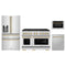 ZLINE 4-Piece Appliance Package - 48-Inch Paramount Gas Range, Refrigerator with Water Dispenser, Dishwasher, and 24-Inch Microwave Drawer in Stainless Steel with Champagne Bronze Accents