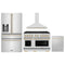 ZLINE 4-Piece Appliance Package - 48-Inch Paramount Autograph Gas Range, Wall Mount Range Hood, 36-Inch French Door Refrigerator with Water Dispenser, Dishwasher, in Stainless Steel with Gold Accents