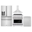 ZLINE 4-Piece Appliance Package - 30-Inch Paramount Induction Range, Wall Mount Range Hood, 36-Inch French Door Refrigerator with Water Dispenser, and Dishwasher in Stainless Steel