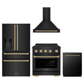 ZLINE 4-Piece Appliance Package - 30-Inch Paramount Induction Range, Wall Mount Range Hood, Refrigerator with Water Dispenser, and Dishwasher in Black Stainless Steel with Champagne Bronze Trim