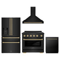 ZLINE 4-Piece Appliance Package - 36-Inch Paramount Induction Range, Wall Mount Range Hood, Refrigerator with Water Dispenser, and Dishwasher in Black Stainless Steel with Champagne Bronze Trim