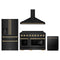 ZLINE 4-Piece Appliance Package - 48-Inch Paramount Induction Range, Wall Mount Range Hood, Refrigerator with Water Dispenser, and Dishwasher in Black Stainless Steel with Champagne Bronze Trim