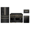 ZLINE 4-Piece Appliance Package - 48-Inch Paramount Induction Range, Refrigerator with Water Dispenser, Dishwasher, and 24-Inch Microwave Drawer in Black Stainless Steel with Gold Accents