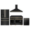 ZLINE 4-Piece Appliance Package - 48-Inch Paramount Induction Range, Wall Mount Range Hood, Refrigerator with Water Dispenser, and Dishwasher in Black Stainless Steel with Polished Gold Trim