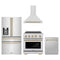ZLINE 4-Piece Appliance Package - 30-Inch Paramount Induction Range, Wall Mount Range Hood, Refrigerator with Water Dispenser, and Dishwasher in Stainless Steel with Champagne Bronze Trim