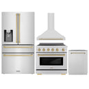 ZLINE 4-Piece Appliance Package - 36-Inch Paramount Induction Range, Wall Mount Range Hood, Refrigerator with Water Dispenser, and Dishwasher in Stainless Steel with Champagne Bronze Trim
