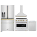 ZLINE 4-Piece Appliance Package - 36-Inch Paramount Induction Range, Wall Mount Range Hood, Refrigerator with Water Dispenser, and Dishwasher in Stainless Steel with Champagne Bronze Trim