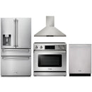 Thor Kitchen 4-Piece Appliance Package - 36-Inch Electric Range with Tilt Panel, Refrigerator with Water Dispenser, Wall Mount Hood, & Dishwasher in Stainless Steel