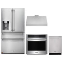 Thor Kitchen 4-Piece Appliance Package - 36-Inch Electric Range with Tilt Panel, Refrigerator with Water Dispenser, Under Cabinet Hood, & Dishwasher in Stainless Steel