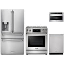 Thor Kitchen 4-Piece Appliance Package - 30-Inch Propane Gas Range, Tilt Panel, Refrigerator with Water Dispenser, Dishwasher, & Microwave Drawer in Stainless Steel