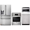 Thor Kitchen 4-Piece Appliance Package - 30-Inch Propane Gas Range, Tilt Panel, Refrigerator with Water Dispenser, Dishwasher, & Microwave Drawer in Stainless Steel