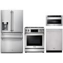 Thor Kitchen 4-Piece Appliance Package - 30-Inch Gas Range with Tilt Panel, Refrigerator with Water Dispenser, Dishwasher, & Microwave Drawer in Stainless Steel