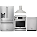 Thor Kitchen 4-Piece Appliance Package - 30-Inch Propane Gas Range, Tilt Panel, Refrigerator with Water Dispenser, Wall Mount Hood, & Dishwasher in Stainless Steel