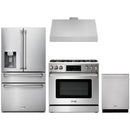 Thor Kitchen 4-Piece Appliance Package - 36-Inch Propane Gas Range, Tilt Panel, Refrigerator with Water Dispenser, Under Cabinet Hood & Dishwasher in Stainless Steel
