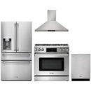 Thor Kitchen 4-Piece Appliance Package - 36-Inch Propane Gas Range, Tilt Panel, Refrigerator with Water Dispenser, Wall Mount Hood, & Dishwasher in Stainless Steel