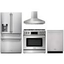 Thor Kitchen 4-Piece Appliance Package - 36-Inch Gas Range with Tilt Panel, Refrigerator with Water Dispenser, Pro-Style Wall Mount Hood, & Dishwasher in Stainless Steel