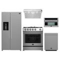 Forno 5-Piece Appliance Package - 30-Inch Leonardo Espresso Gas Range, Under Cabinet Range Hood, Refrigerator with Water Dispenser, Dishwasher, and 30-Inch Microwave Oven in Stainless Steel