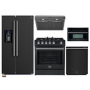 Forno 5-Piece Appliance Package - 30-Inch Gas Range, Under Cabinet Range Hood, Refrigerator with Water Dispenser, Dishwasher, and 30-Inch Microwave Oven in Black with Stainless Steel Handle