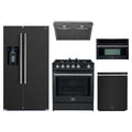Forno 5-Piece Appliance Package - 30-Inch Gas Range, Under Cabinet Range Hood, Refrigerator with Water Dispenser, Dishwasher, and 30-Inch Microwave Oven in Black with Stainless Steel Trim