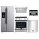 Forno 5-Piece Appliance Package - 30-Inch Electric Range, Under Cabinet Range Hood, Refrigerator with Water Dispenser, Dishwasher, and 30-Inch Microwave Drawer in Stainless Steel