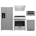 Forno 5-Piece Appliance Package - 30-Inch Leonardo Espresso Electric Range, Under Cabinet Range Hood, Refrigerator with Water Dispenser, Dishwasher, and 30-Inch Microwave Drawer in Stainless Steel