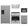 Forno 5-Piece Appliance Package - 30-Inch Leonardo Espresso Electric Range, Under Cabinet Range Hood, Refrigerator with Water Dispenser, Dishwasher, and 24-Inch Microwave Oven in Stainless Steel