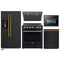 Forno 5-Piece Appliance Package - 30-Inch Electric Range, Under Cabinet Range Hood, Refrigerator with Water Dispenser, Dishwasher, and 24-Inch Microwave Drawer in Black with Antique Brass Trim