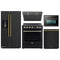 Forno 5-Piece Appliance Package - 30-Inch Electric Range, Under Cabinet Range Hood, Refrigerator with Water Dispenser, Dishwasher, and 24-Inch Microwave Drawer in Black with Antique Brass Trim